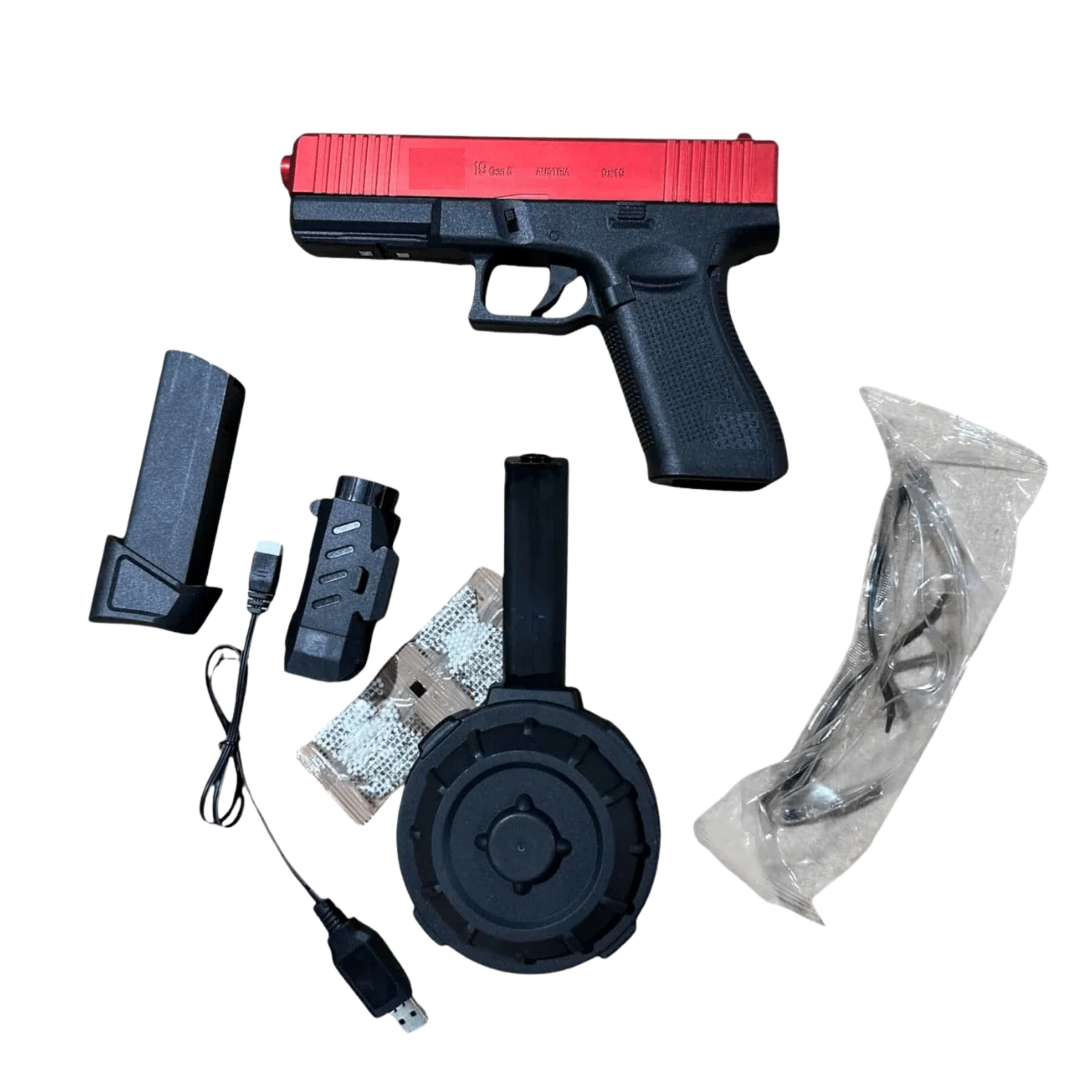 G19 Gen 5 AEG Gel Blaster with Stick and Drum Mag - Red/Black