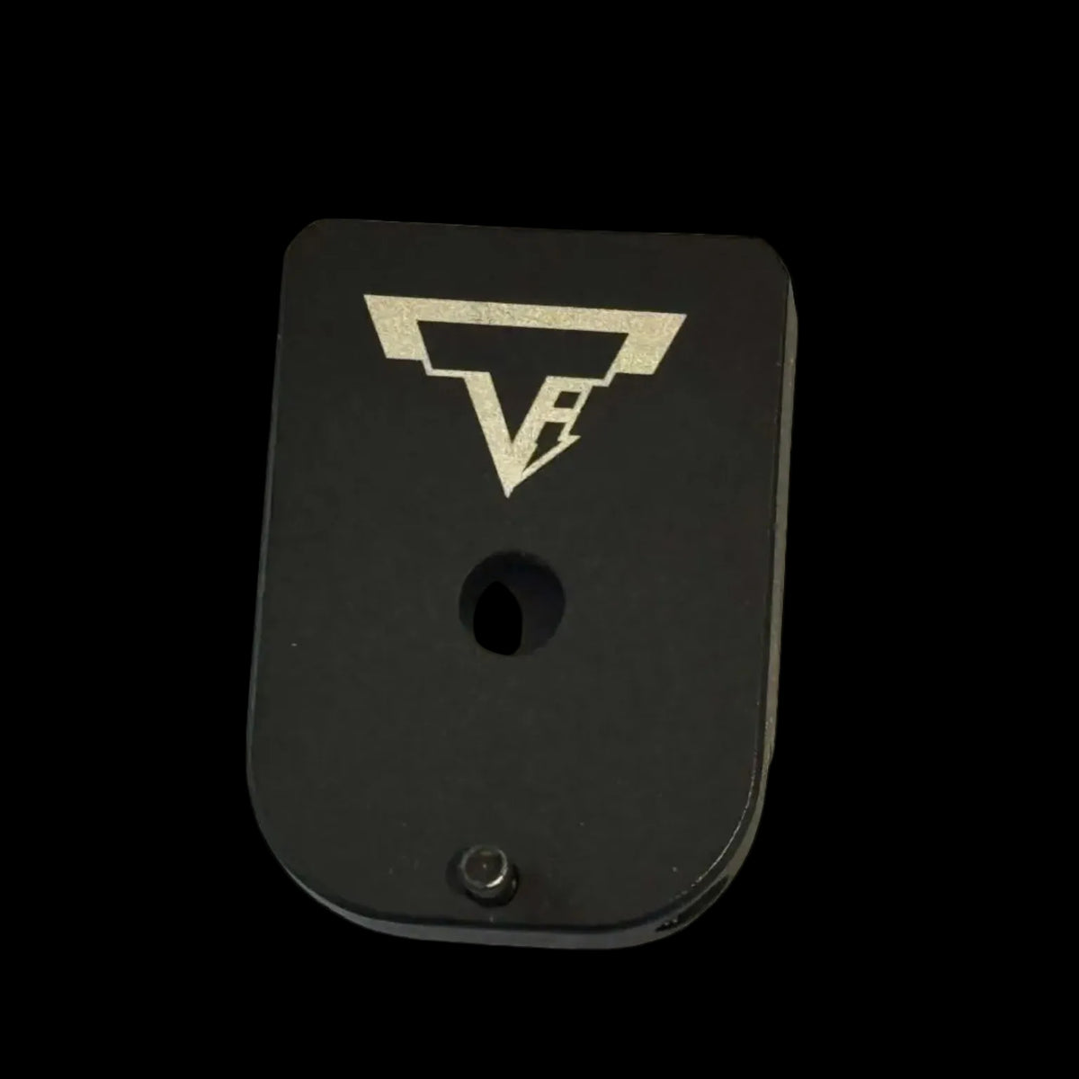 TTI magazine base plates metal accessories for gel blaster hi capa gas blow back pistol. color is black. TTI logo on the base. Charging port hole front side