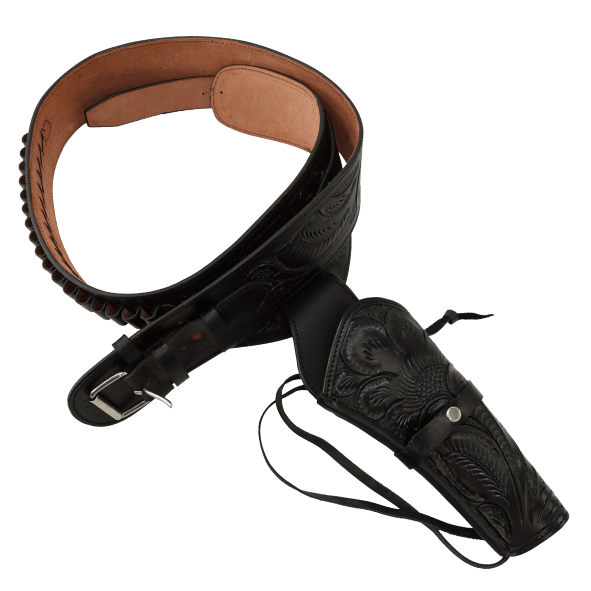 Ornate cowboy black leather gun belt western theme - Tactical Edge Hobbies