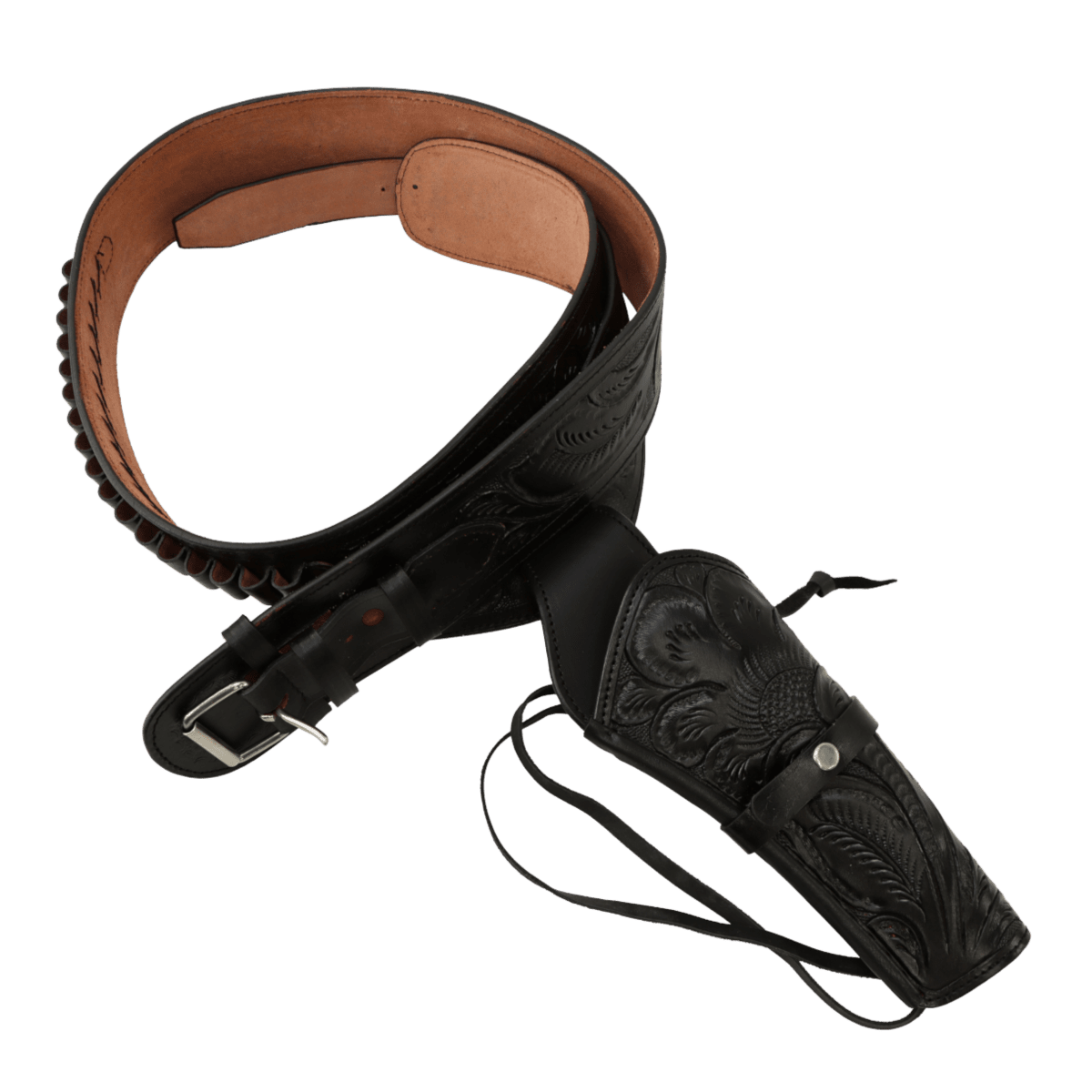 Classic western black leather gun belt ornate cowboy design - Tactical Edge Hobbies
