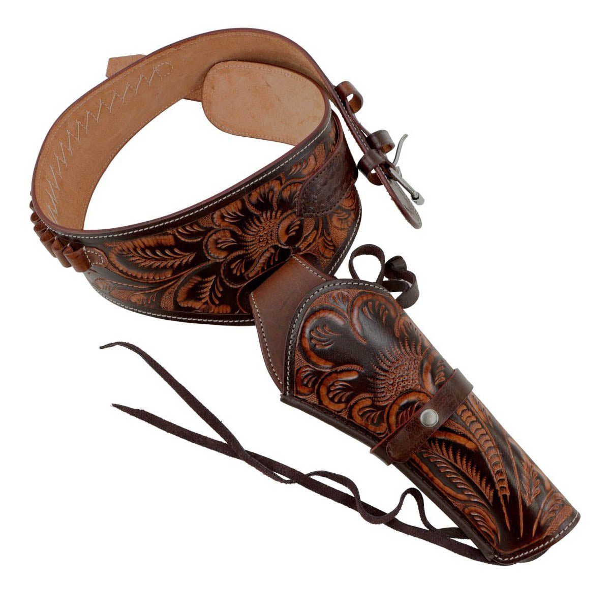 Classic western dark leather gun belt ornate cowboy design - Tactical Edge Hobbies