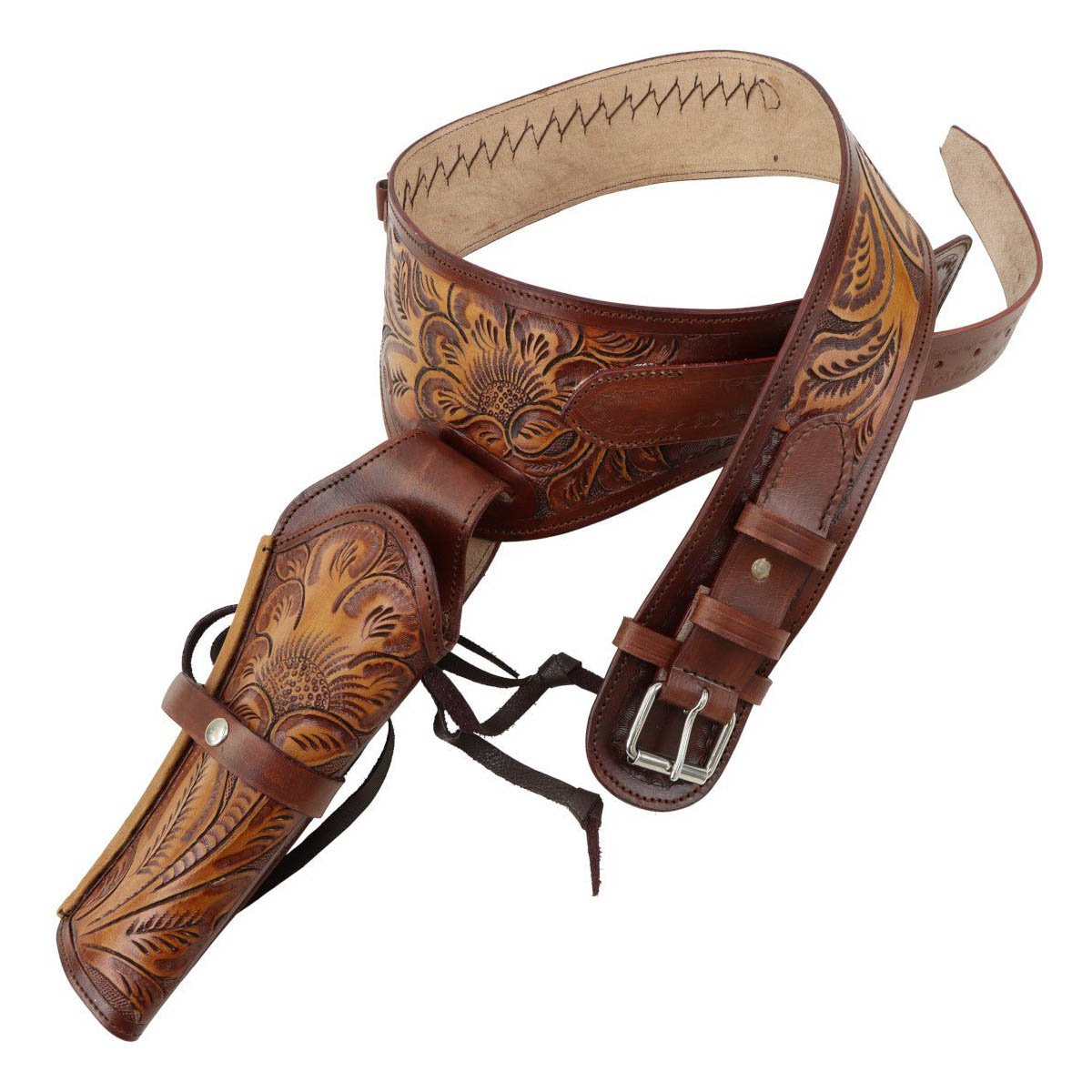 Western style light leather gun belt ornate finish - Tactical Edge Hobbies