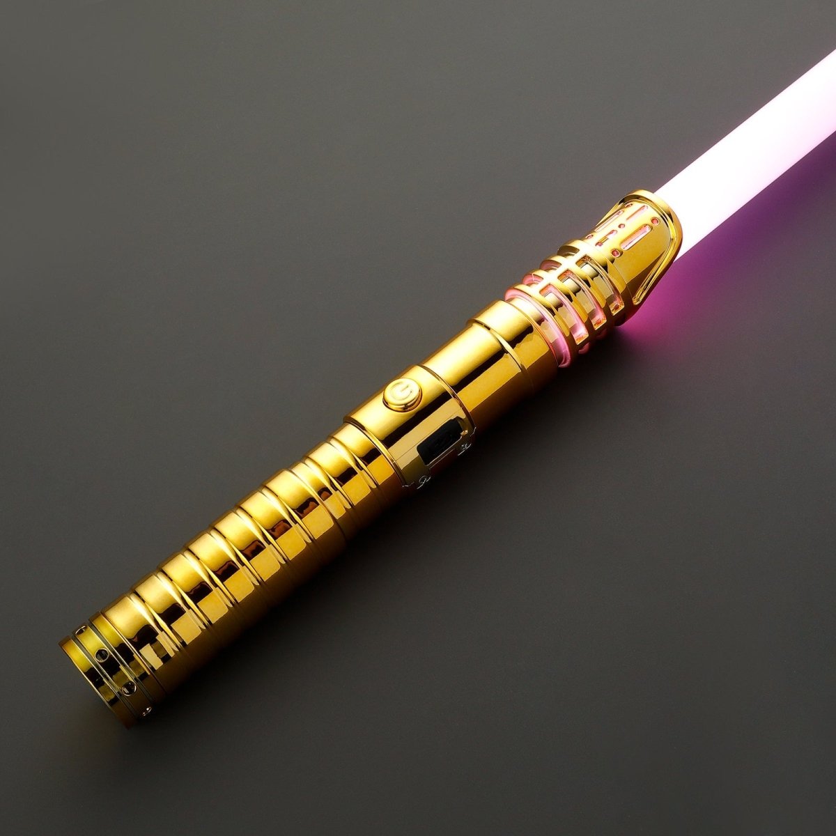 Escuyer Light Saber glowing in a dimly lit room - Tactical Edge Hobbies