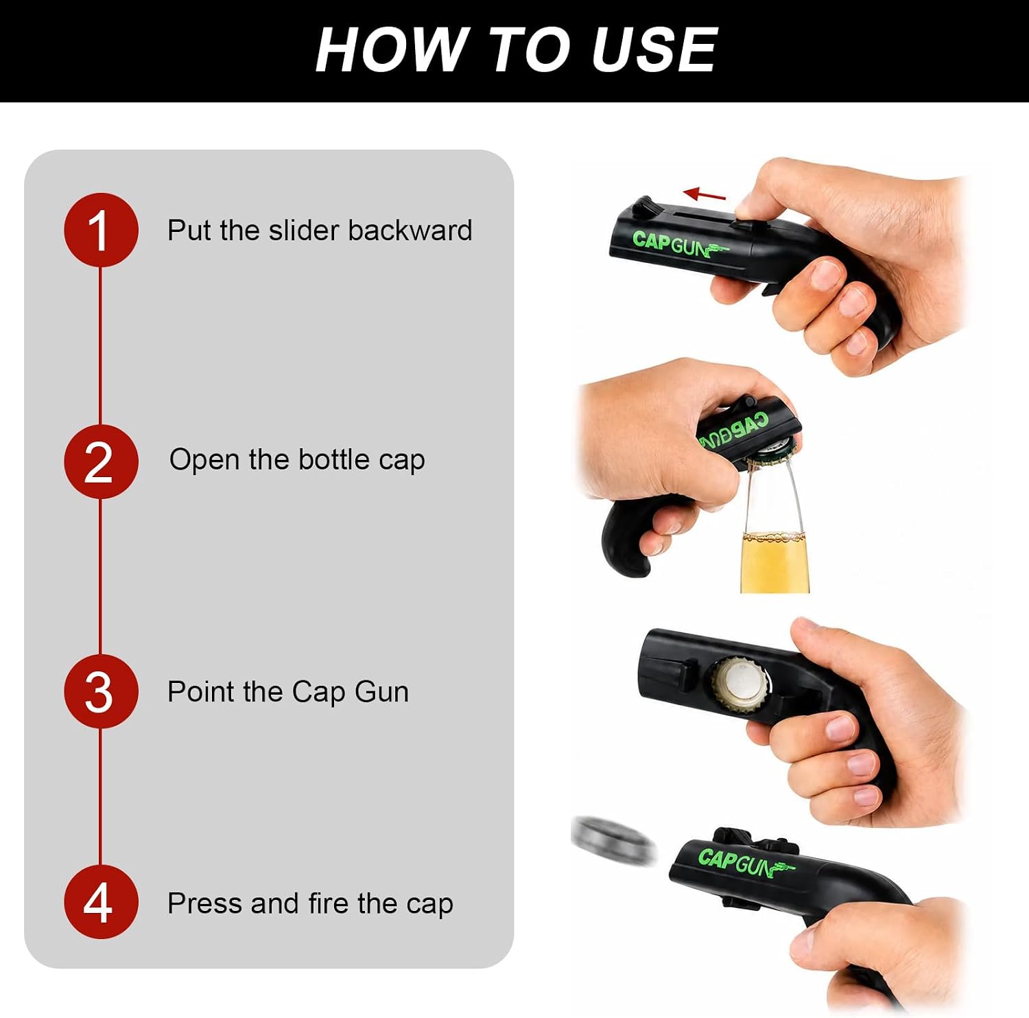 Cap Gun Bottle Opener - Black
