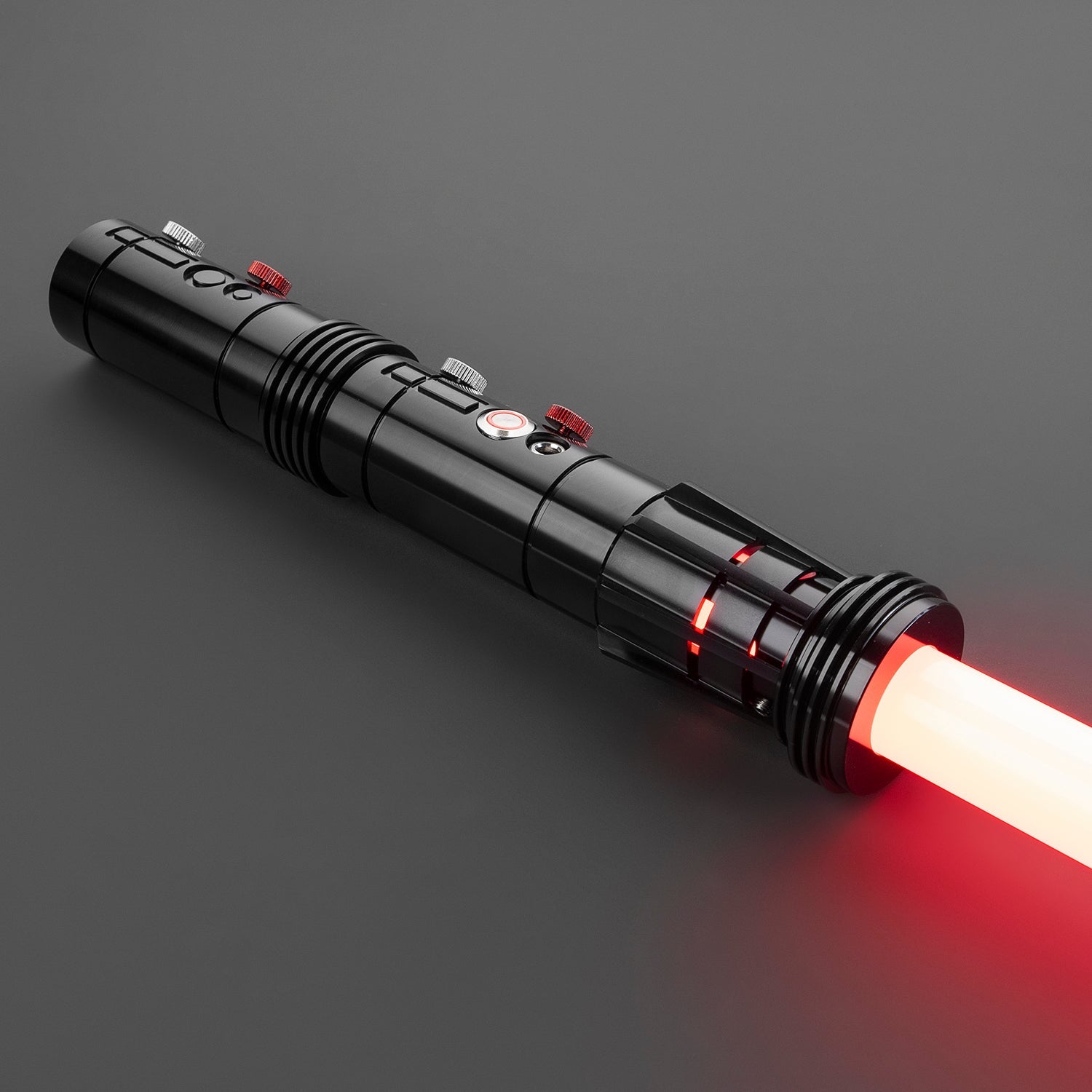Double-bladed Maul Themed Light Saber in motion, glowing fiercely - Battle Sabers
