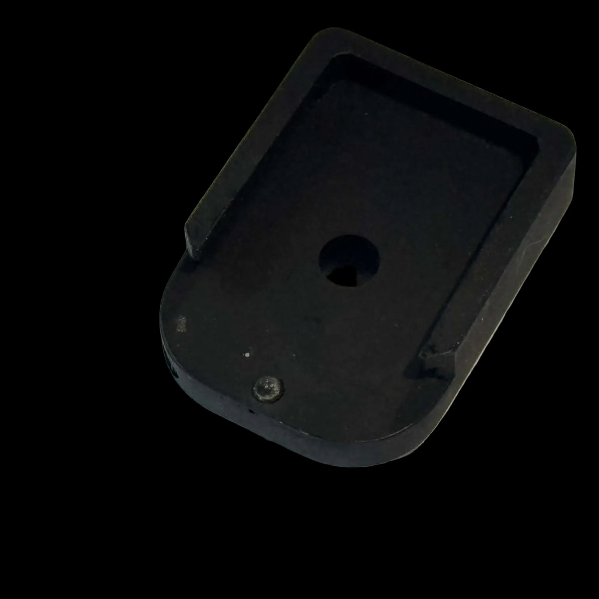 TTI magazine base plates metal accessories for gel blaster hi capa gas blow back pistol.  color is black. TTI logo on the base. Charging port hole. underside