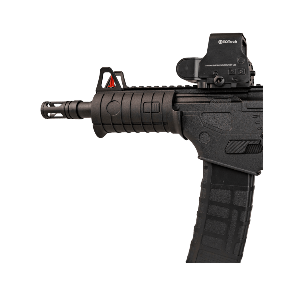Black rifle with red dot sight on a white background - Tactical Edge Hobbies