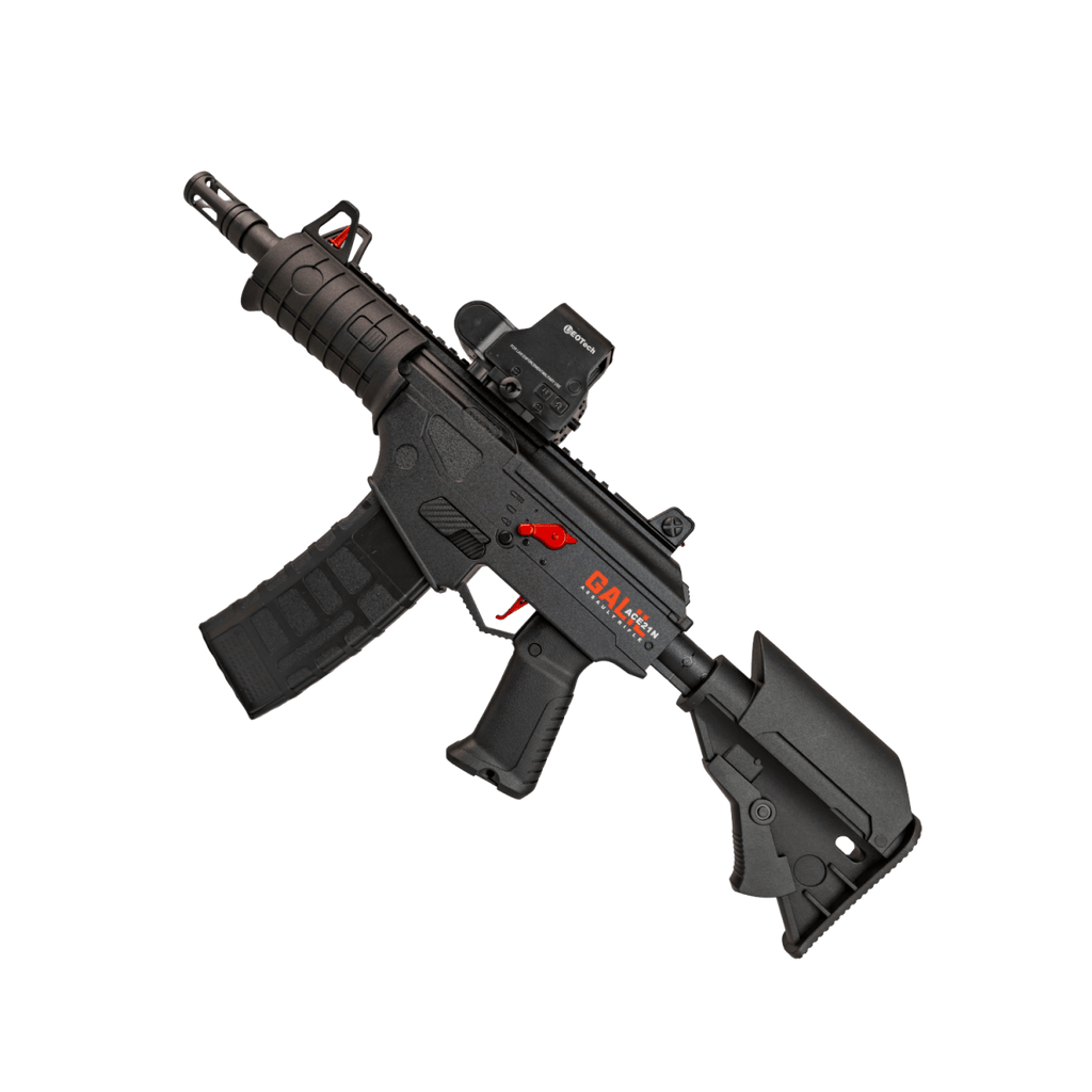 Black toy gun with red accents on a white background - Tactical Edge Hobbies