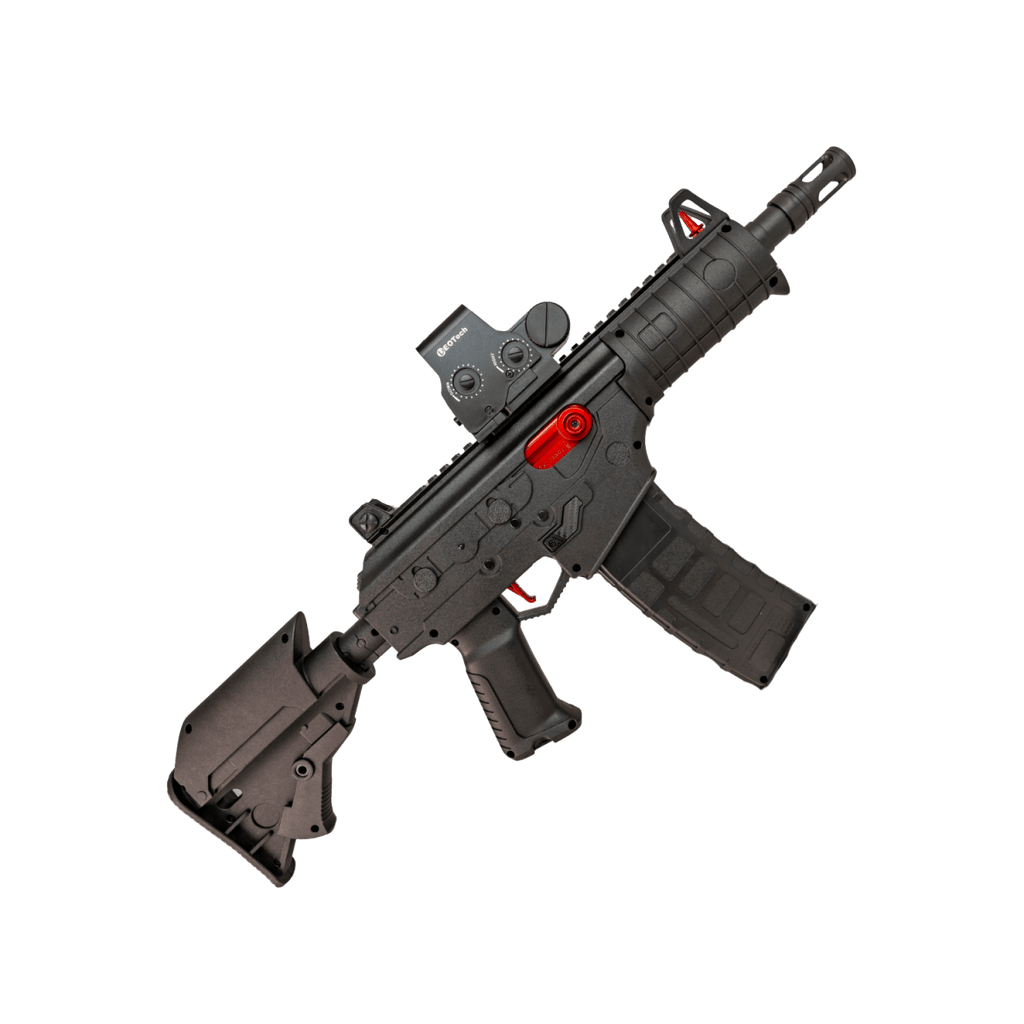 Black and red firearm on a white background - Tactical Edge Hobbies