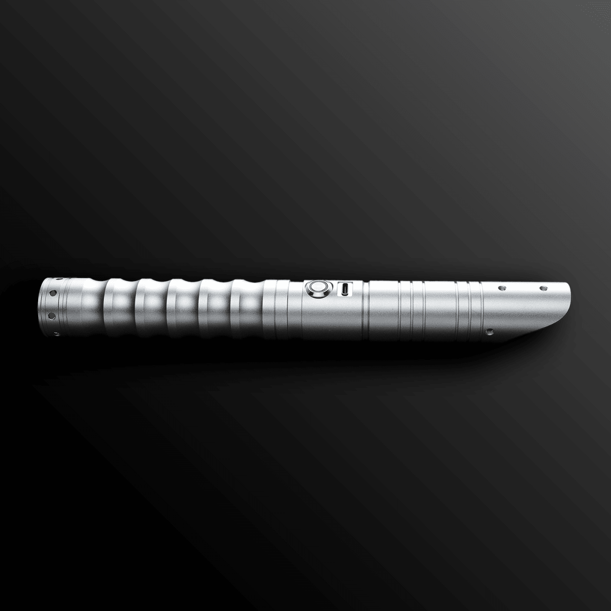 Close-up of silver Commander Light Saber’s detailed hilt - Tactical Edge Hobbies
