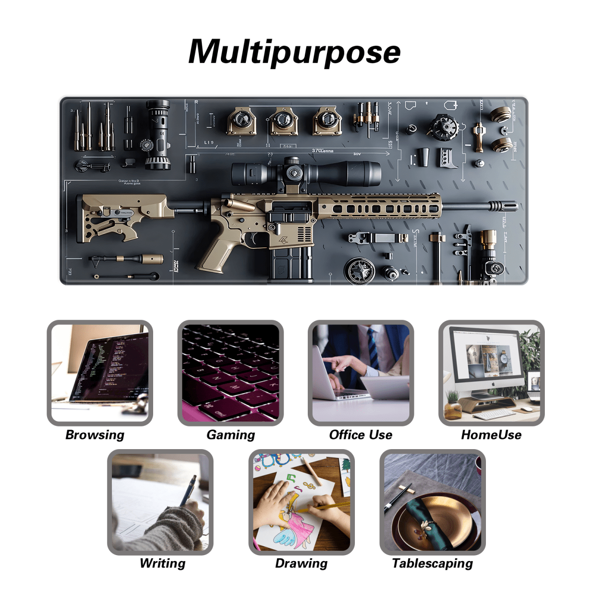 Custom M4 Disassembly Design Mouse Pad Non-Slip Desk Mat - Large