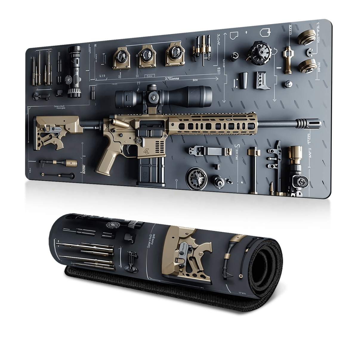 Custom M4 Disassembly Design Mouse Pad Non-Slip Desk Mat - Large