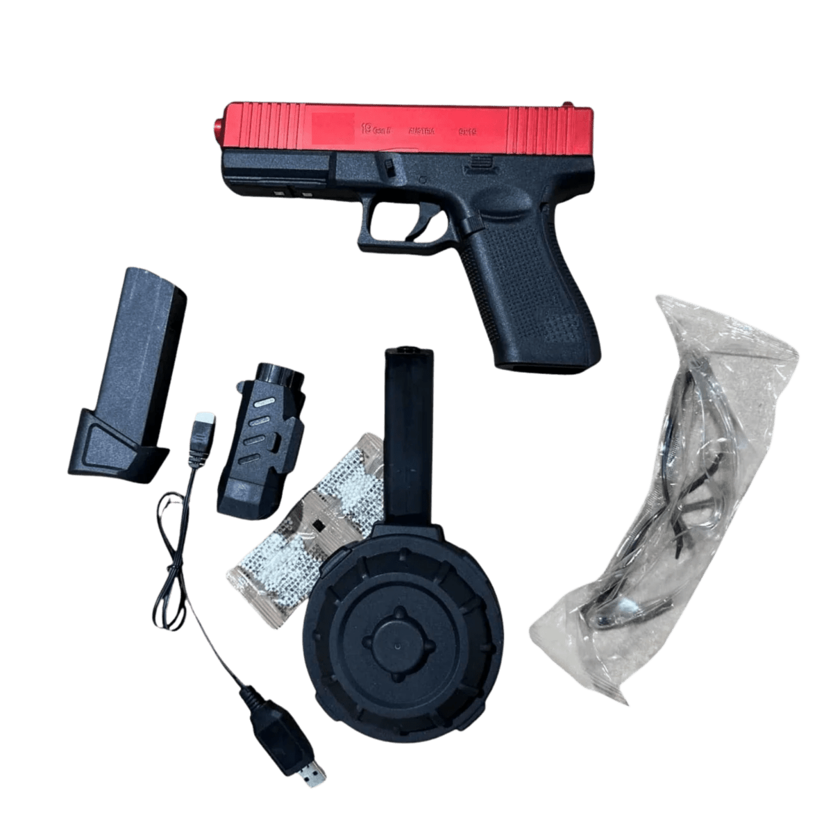 G19 Gen 5 AEG Gel Blaster with Stick and Drum Mag  - Red/Black