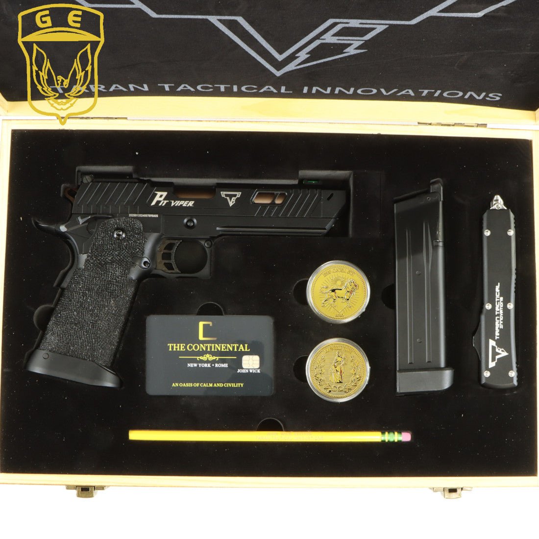 Golden Eagle JW4 TTI Pit Viper GBB Gel Blaster in Wooden Collector Box