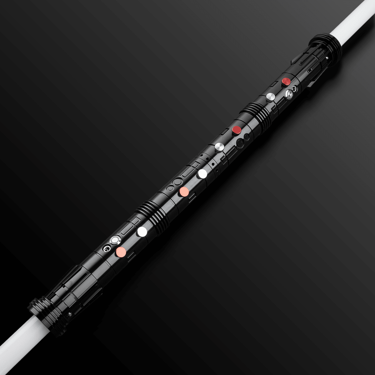 Dual Sided Maul Themed Light Saber resting on a reflective surface - Battle Sabers