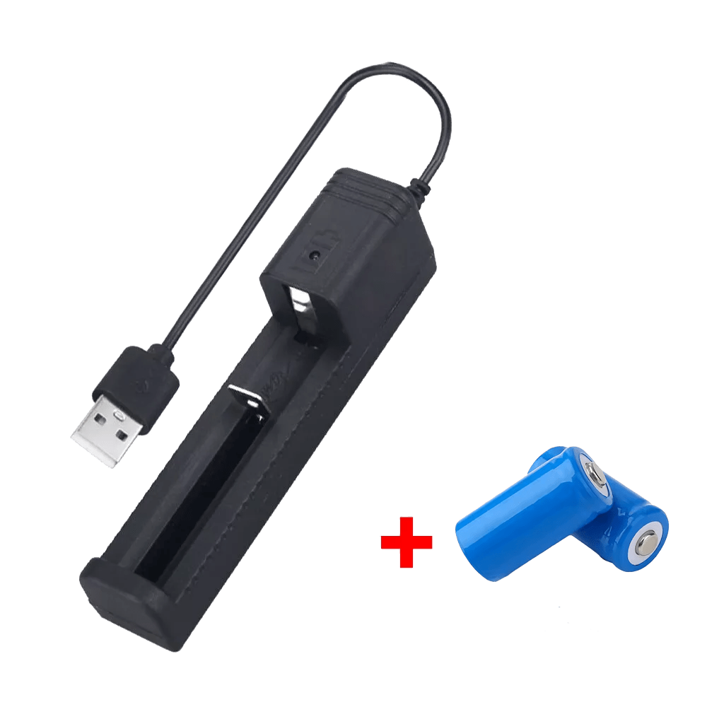 USB rechargeable battery charger with 2 CR123A batteries - Tactical Edge Hobbies