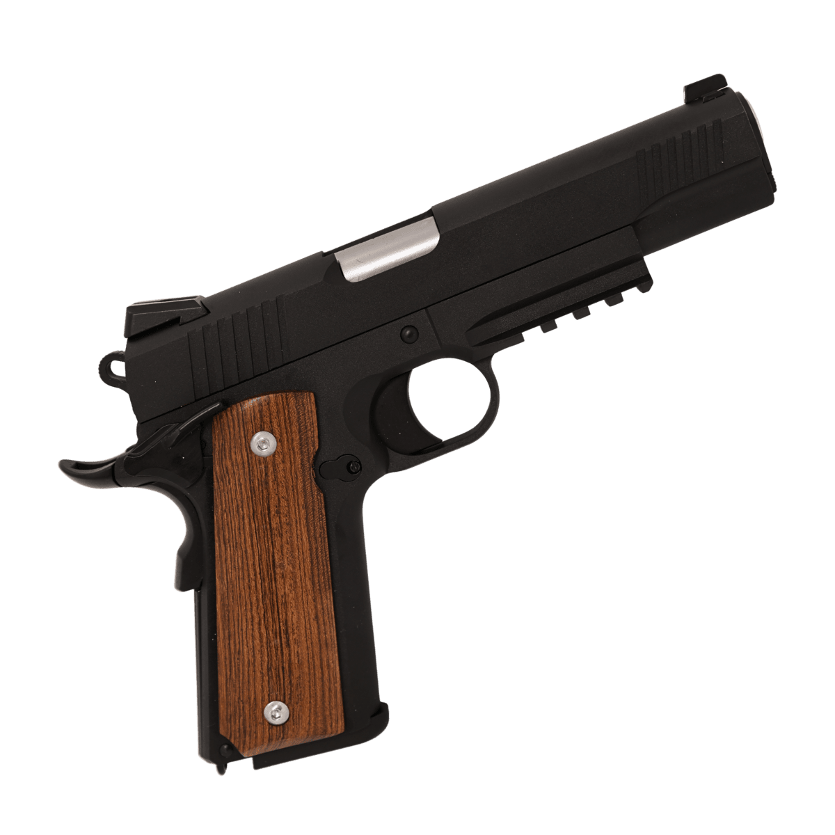 WE Tech 1911 wooden grip GBB gel blaster with rail - Tactical Edge Hobbies
