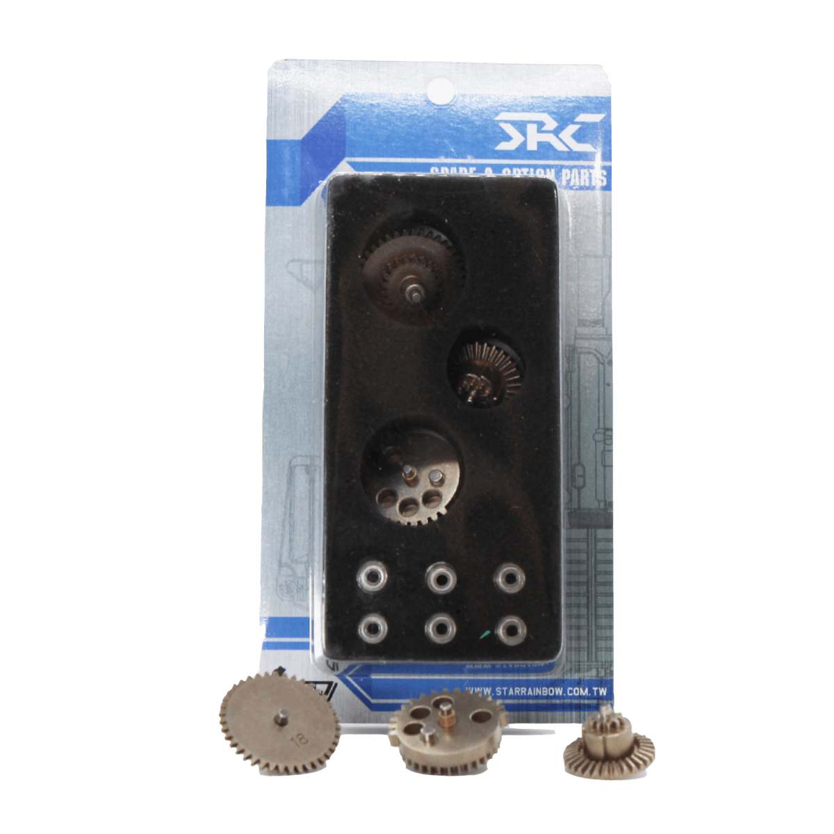 High-quality SRC Steel Gear Set with 8mm Bearings for smooth airsoft action - Tactical Edge Hobbies
